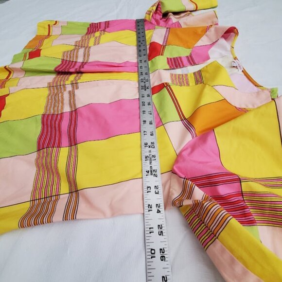 Frances Valentine Relaxed Fit Cotton Poplin Yellow Color-Block Plaid Top Size XL - Picture 5 of 8